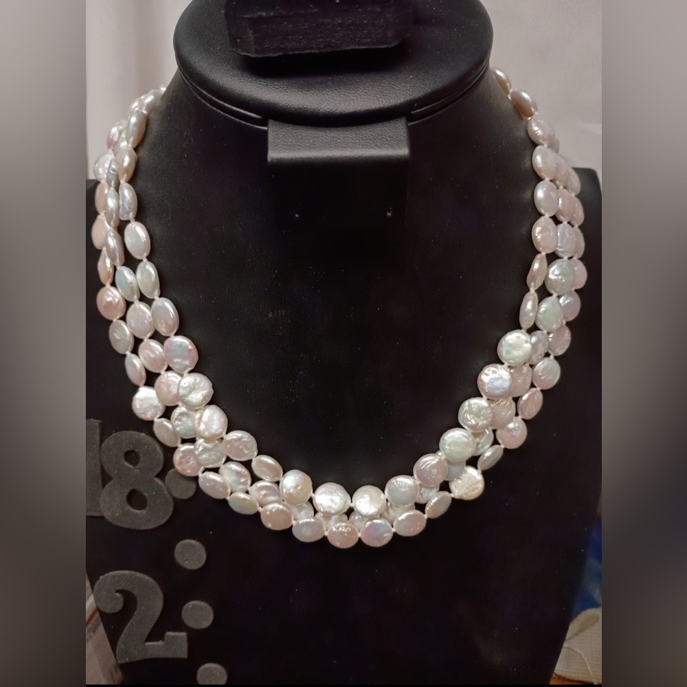 Elegant double strand fresh water coin Pearl Necklace